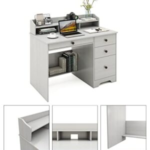 ITUSUT Computer Desk with 4 Drawers and Hutch, Home Office Desk with Wide Tabletop and File Drawer, Wood Executive Desk Writing Study Table PC Desk for Bedroom, Oak White