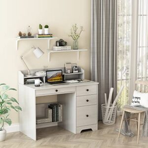 ITUSUT Computer Desk with 4 Drawers and Hutch, Home Office Desk with Wide Tabletop and File Drawer, Wood Executive Desk Writing Study Table PC Desk for Bedroom, Oak White