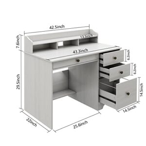 ITUSUT Computer Desk with 4 Drawers and Hutch, Home Office Desk with Wide Tabletop and File Drawer, Wood Executive Desk Writing Study Table PC Desk for Bedroom, Oak White