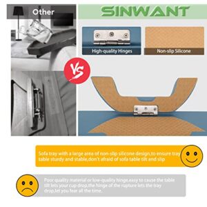 SINWANT Sofa Arm Clip on Tray Table,Bamboo Couch Table for Wide Side Table, Armrest with 360° Phone Holder,Portable TV Table,Sofa Eating and Drink Blue