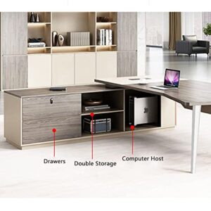 LITFAD L-Shape Executive Desk Artificial Wood Office Desk Cable Management Modern Simple Boss Table Computer Desk - Right Side Cabinet 71" L x 63" W x 29.5" H Without Chairs