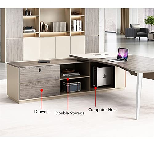 LITFAD L-Shape Executive Desk Artificial Wood Office Desk Cable Management Modern Simple Boss Table Computer Desk - Right Side Cabinet 71" L x 63" W x 29.5" H Without Chairs