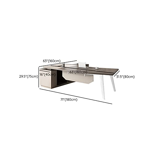 LITFAD L-Shape Executive Desk Artificial Wood Office Desk Cable Management Modern Simple Boss Table Computer Desk - Right Side Cabinet 71" L x 63" W x 29.5" H Without Chairs