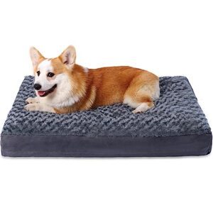 kimpets Dog Beds for Medium Large Dogs with Removable Washable Cover, 36"x 24" Shredded Memory Foam Orthopedic Dog Bed, Plush Soft Fluffy Pet Beds, Waterproof Dog Mats for Sleeping