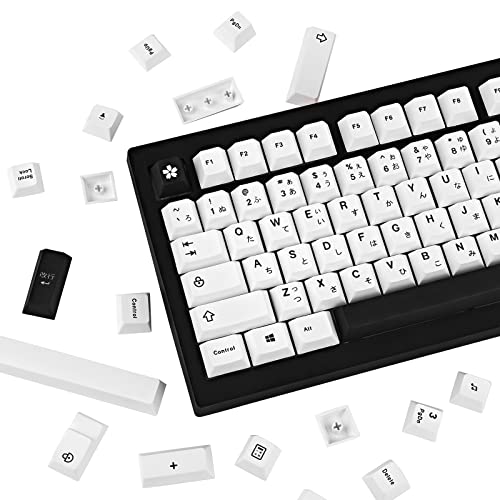 JOLINTAL 128 Keys Black and White Japanese Keycaps, PBT Material Cherry Keycaps, Thermal Sublimation Solid Color Not Easy to Wear Keycaps for Mechanical Keyboard Game Keyboard