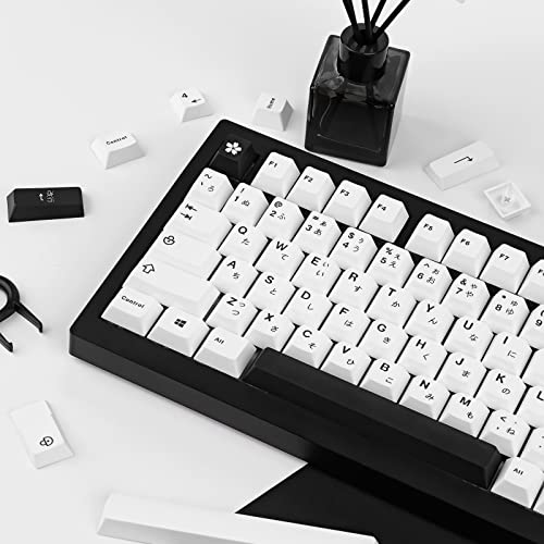 JOLINTAL 128 Keys Black and White Japanese Keycaps, PBT Material Cherry Keycaps, Thermal Sublimation Solid Color Not Easy to Wear Keycaps for Mechanical Keyboard Game Keyboard