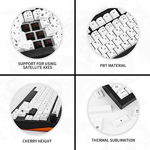 JOLINTAL 128 Keys Black and White Japanese Keycaps, PBT Material Cherry Keycaps, Thermal Sublimation Solid Color Not Easy to Wear Keycaps for Mechanical Keyboard Game Keyboard