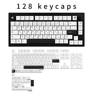 JOLINTAL 128 Keys Black and White Japanese Keycaps, PBT Material Cherry Keycaps, Thermal Sublimation Solid Color Not Easy to Wear Keycaps for Mechanical Keyboard Game Keyboard