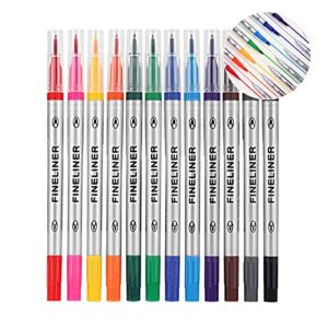 r-ejet dual brush marker pens - 12 double tip brush pens art markers - fine and brush tip pen art supplier for kids adult coloring books, bullet journaling, drawing
