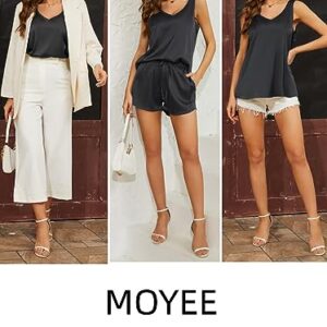 MOYEE Women Silk Pajama Set Soft Satin V Neck Tank Top and Shorts 2 Piece lounge Sets with Pockets(Black, Large)