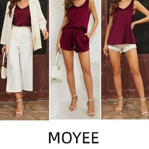 MOYEE Women Silk Pajama Set Soft Satin V Neck Tank Top and Shorts 2 Piece lounge Sets with Pockets(Wine Red, Large)