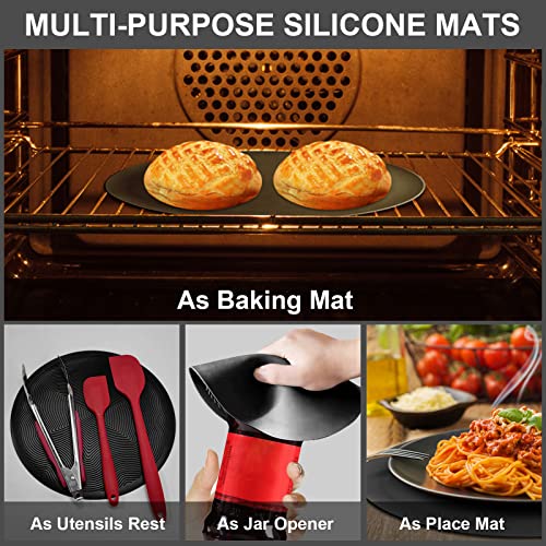 4PCS, JesDiary 10&8 Inch Silicone Trivets for Hot Dishes Pots Pans, Multi-Purpose Microwave Mat, Pot Holders, Hot Pads for Kitchen Countertop, Hot Plates to Protect Quartz Table, Heat Resistant, Black