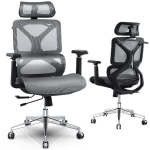 memobarco office chair, ergonomic office chair with lumbar support, adjustable seat depth, headrest, armrests, tilt function, mesh executive office chairs for home, meeting, conference, hotel, gray