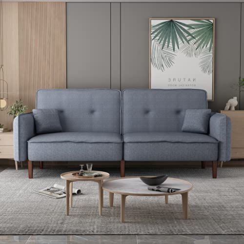 LCH Futon Sofa Bed Two Pillows, 75Inches Modern Convertible Sleeper Couch with 3 Angles Adjustable Back and Solid Wood Leg for Living Room and Bedroom (Grey)