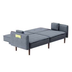 LCH Futon Sofa Bed Two Pillows, 75Inches Modern Convertible Sleeper Couch with 3 Angles Adjustable Back and Solid Wood Leg for Living Room and Bedroom (Grey)