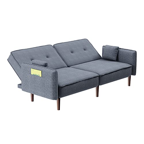 LCH Futon Sofa Bed Two Pillows, 75Inches Modern Convertible Sleeper Couch with 3 Angles Adjustable Back and Solid Wood Leg for Living Room and Bedroom (Grey)