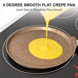 Innerwell Nonstick Crepe Pan, Granite Coating Flat Skillet Dosa Tawa Tortilla Pan, 10 inch Pancake Griddle Roti Pan With Stay-Cool Handle, Induction Compatible, PFOA Free