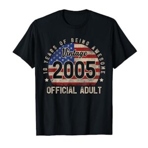 American Flag 18 Years of Being Awesome 2005 18th Birthday T-Shirt