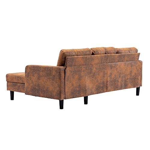 Eafurn Sectional Pull Out Bed, PU Leather Upholstered 3 Seats Sleeper Chaise Lounge w/Storage, Modern Design 72" L-Shaped Corner Sofa & Couches for Living Room, 50" D x 72.44" W x 31.5" H, Coffee