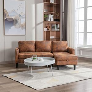 Eafurn Sectional Pull Out Bed, PU Leather Upholstered 3 Seats Sleeper Chaise Lounge w/Storage, Modern Design 72" L-Shaped Corner Sofa & Couches for Living Room, 50" D x 72.44" W x 31.5" H, Coffee