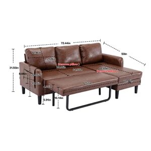 Eafurn Sectional Sofa with Pull Out Bed, PU Leather Upholstered 3 Seats Sleeper Couch and Chaise Lounge w/Storage, Modern Design 72" L-Shaped Corner Sofa & Couches for Living Room