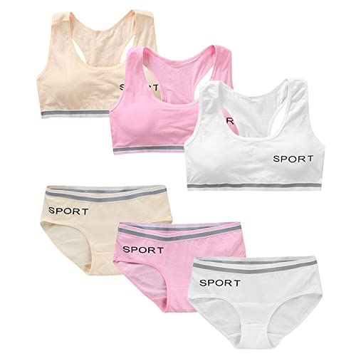 EUBUY Soft Cotton Elastic Breathable Training Bra and Underwear Set for Teen Girls 8-18 Years Old