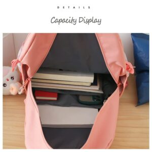 HCOOLE Kawaii Backpack 5Pcs Set with cute plush Pendants & Badge,19 gallon High capacity School Bag Cute Aesthetic Backpack