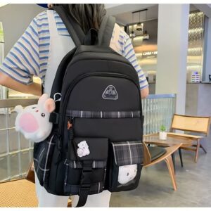 HCOOLE Kawaii Backpack 5Pcs Set with cute plush Pendants & Badge,19 gallon High capacity School Bag Cute Aesthetic Backpack