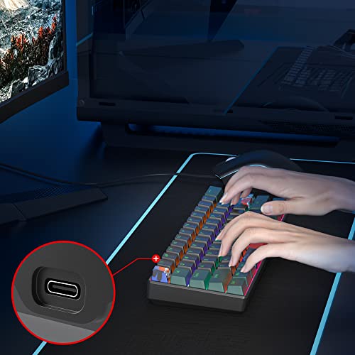 Taeeiancd Gaming Keyboard 60 Percent Mechanical with Linear Red Switch, 60% Wired Ultra-Compact Mini Keyboard Rainbow with PBT Keycaps for Ps4/Ps5/Xbox