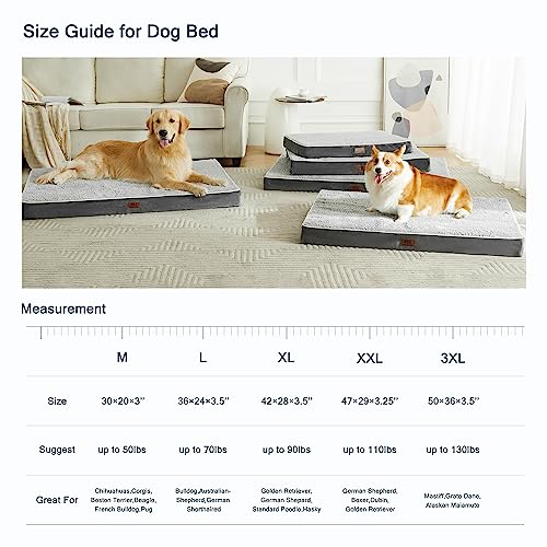 WESTERN HOME Memory Foam Orthopedic Dog Bed, Washable Dog Crate Bed for Large Dogs, Pet Bed Mat with Removable Cover and Waterproof Lining, 36 Inches, Grey