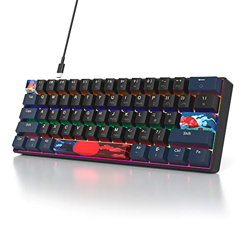 Taeeiancd Gaming Keyboard 60 Percent Mechanical with Linear Red Switch, 60% Wired Ultra-Compact Mini Keyboard Rainbow with PBT Keycaps for Ps4/Ps5/Xbox