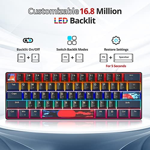 Taeeiancd Gaming Keyboard 60 Percent Mechanical with Linear Red Switch, 60% Wired Ultra-Compact Mini Keyboard Rainbow with PBT Keycaps for Ps4/Ps5/Xbox