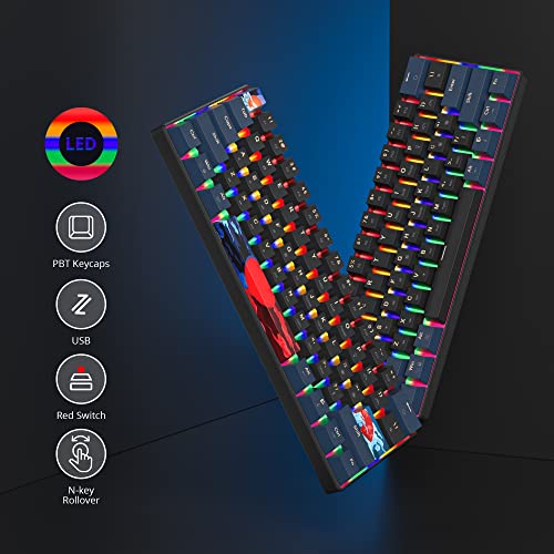 Taeeiancd Gaming Keyboard 60 Percent Mechanical with Linear Red Switch, 60% Wired Ultra-Compact Mini Keyboard Rainbow with PBT Keycaps for Ps4/Ps5/Xbox