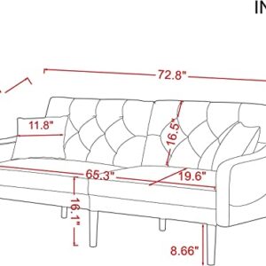 DNYN Convertible Sleeper Futon Sofa with 2 Pillows, Velvet Tufted Couch w/Metal Legs and Adjustable Backrest, for Apartment Office Small Space Living Room Furniture, Blue