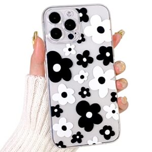 lovmooful compatible for iphone 13 pro max case cute clear flower floral color design for girls women soft tpu shockproof protective girly for iphone 13 pro max-black flower