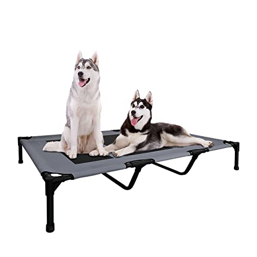 FIOCCO Elevated Dog Bed - Heavy Duty Dog Cot, Washable Raised Dog Bed with Chew Proof Mesh and Metal Frame, Portable Dog Bed for Outdoor Use, Dog Cots Beds for X-Large Dogs, Gray/Black Mesh