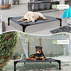 FIOCCO Elevated Dog Bed - Heavy Duty Dog Cot, Washable Raised Dog Bed with Chew Proof Mesh and Metal Frame, Portable Dog Bed for Outdoor Use, Dog Cots Beds for X-Large Dogs, Gray/Black Mesh