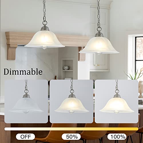 SHENGQINGTOP Plug in Pendant Light Alabaster Glass Shade Hanging Lamp with On/Off Switch,16.4Ft Cord & 14.7Ft Chain Dimmable Brushed Nickel Swag Light Fixture for Kitchen Sink Bar Nook Farmhouse