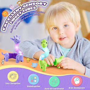 Animals Fidget Toys for Toddlers: 6 Pack LED Animal Pop Tubes for Kids 2 3 4 5 6 Year Old Girls Boys Gifts New Autism Sensory Toy for Toddler Age 3-5 Tube Set Light Up Party Favors Girl Boy Gift