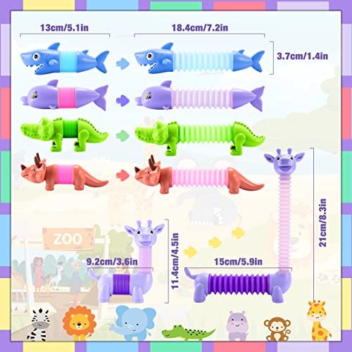 Animals Fidget Toys for Toddlers: 6 Pack LED Animal Pop Tubes for Kids 2 3 4 5 6 Year Old Girls Boys Gifts New Autism Sensory Toy for Toddler Age 3-5 Tube Set Light Up Party Favors Girl Boy Gift