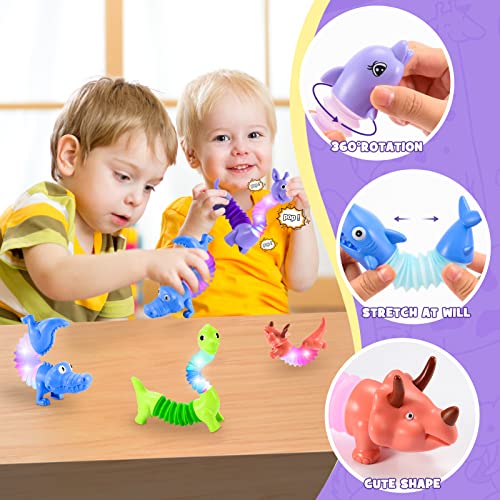 Animals Fidget Toys for Toddlers: 6 Pack LED Animal Pop Tubes for Kids 2 3 4 5 6 Year Old Girls Boys Gifts New Autism Sensory Toy for Toddler Age 3-5 Tube Set Light Up Party Favors Girl Boy Gift