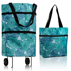 foldable shopping bag with wheels, collapsible portable trolley bags, tote grocery bags shopping cart