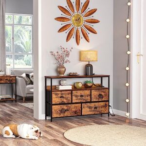 Furologee Console Sofa Table with Power Outlet, Long 45" Dresser TV Stand with 5 Drawers, Entryway Table with Shelves, Entertainment Center for 55'' TV, Bedroom, Living Room, Hallway, Rustic Brown