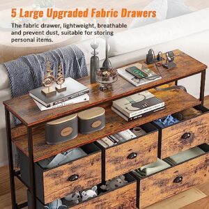 Furologee Console Sofa Table with Power Outlet, Long 45" Dresser TV Stand with 5 Drawers, Entryway Table with Shelves, Entertainment Center for 55'' TV, Bedroom, Living Room, Hallway, Rustic Brown
