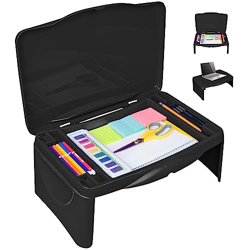 Folding Lap Desk - Foldable Table for Work, Study, Gaming, Arts, Crafts, School - Collapsible Laptop Tray with Storage Compartment - Portable Writing Station for Kids, Adults (Black)