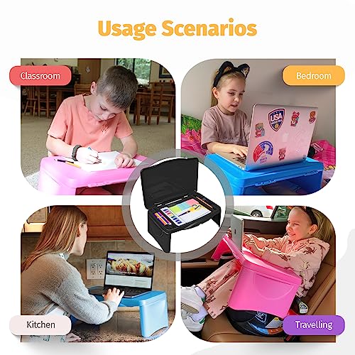 Folding Lap Desk - Foldable Table for Work, Study, Gaming, Arts, Crafts, School - Collapsible Laptop Tray with Storage Compartment - Portable Writing Station for Kids, Adults (Black)