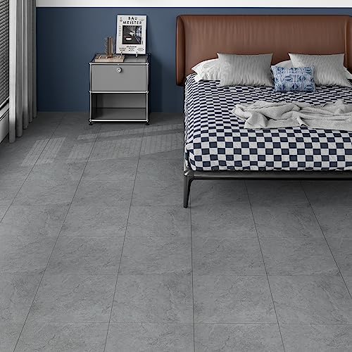 VaryStyle 12"x12" Grey Concrete Peel and Stick Floor Tiles 10-Pack Vinyl Flooring Waterproof Sticky Tiles for Floor Self Adhesive Removable Stick on Floor Tile for Kitchen Bathroom Basement Flooring