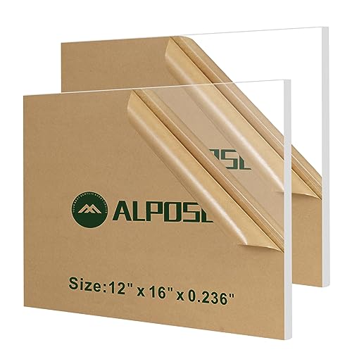 Acrylic Sheets 1/4 inch Thick 12” x 16”, ALPOSUN 2 Pack 6mm Plexiglass Sheets, Glass Alternative for DIY Display Projects, Signs, Display Cases, Shelves, Showpieces, Easy to Cut