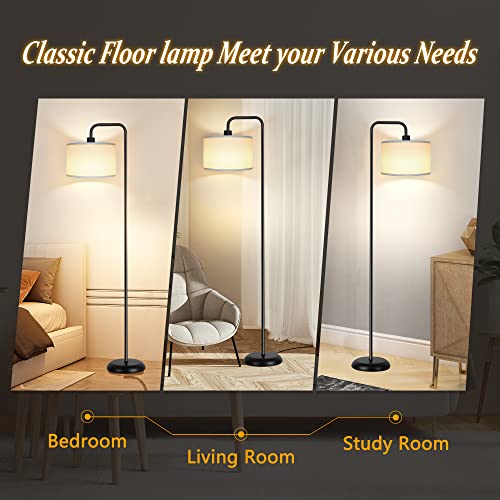[Upgraded] LED Floor Lamp for Living Room, 3 Color Temperature Floor Lamp with Foot Switch Modern Standing Lamp Tall Pole Floor Reading Lamp for Bedroom, Study Room, Office, 9W Bulb Included, Black