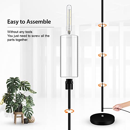 BoostArea Floor Lamp for Living Room, Modern Standing Lamp Stand Up Lamp with Glass Lampshade, 4W Bulb Included, Pole Lamp Tall Lamps for Bedroom, Living Room, Office, Kids Room, Reading